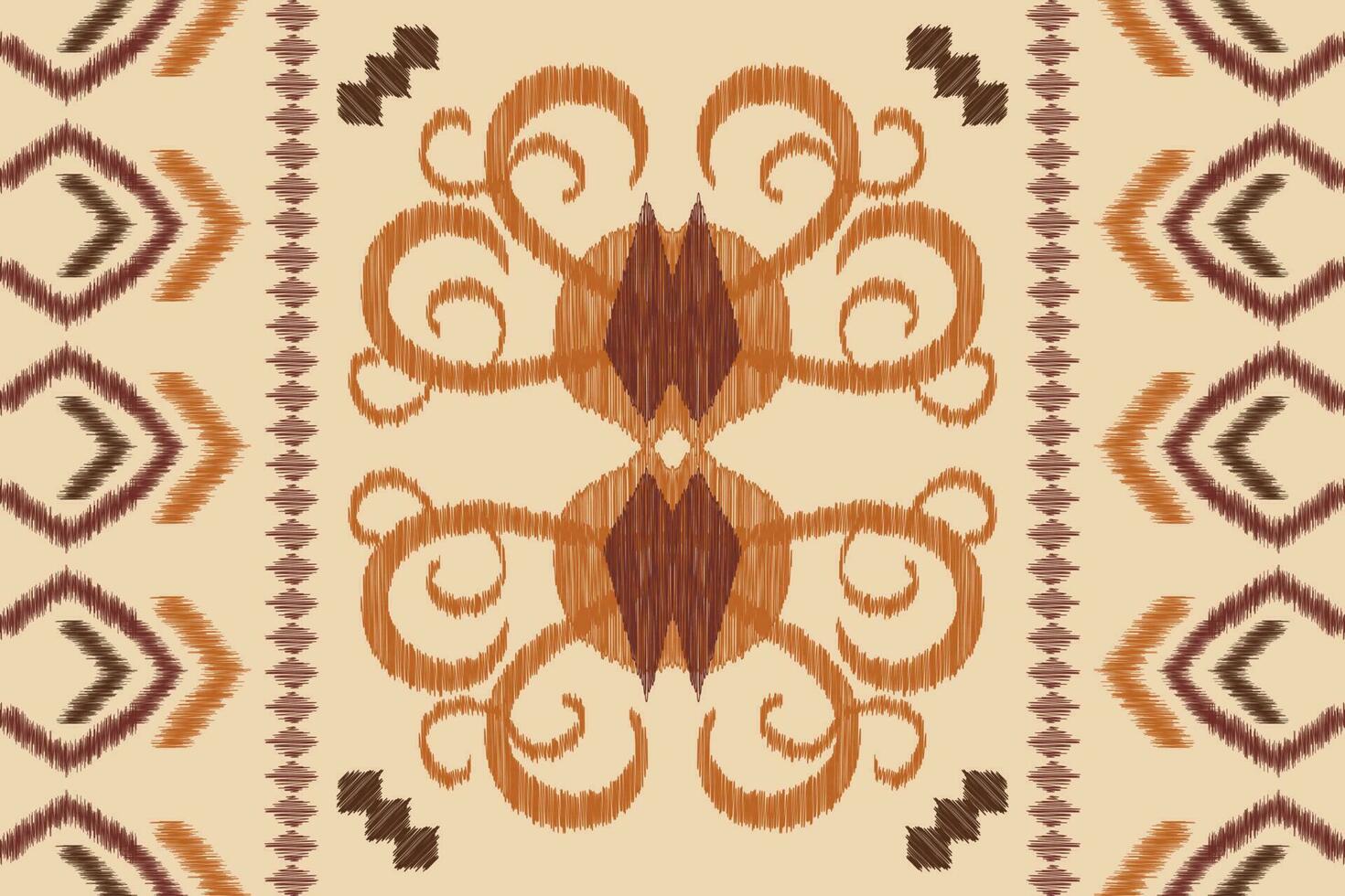 Ethnic Ikat fabric pattern geometric style.African Ikat embroidery Ethnic oriental pattern brown cream background. Abstract,vector,illustration.For texture,clothing,scraf,decoration,carpet,silk. vector