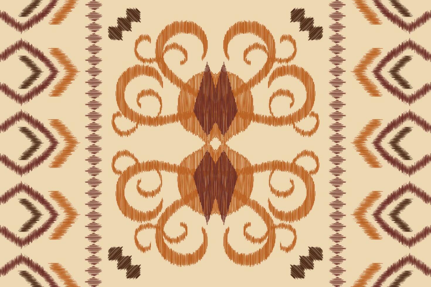 Ethnic Ikat fabric pattern geometric style.African Ikat embroidery Ethnic oriental pattern brown cream background. Abstract,vector,illustration.For texture,clothing,scraf,decoration,carpet,silk. vector