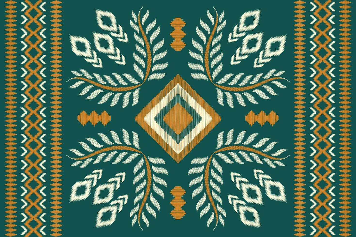 Ethnic Ikat fabric pattern geometric style.African Ikat embroidery Ethnic oriental pattern green background. Abstract,vector,illustration.For texture,clothing,scraf,decoration,carpet,silk. vector