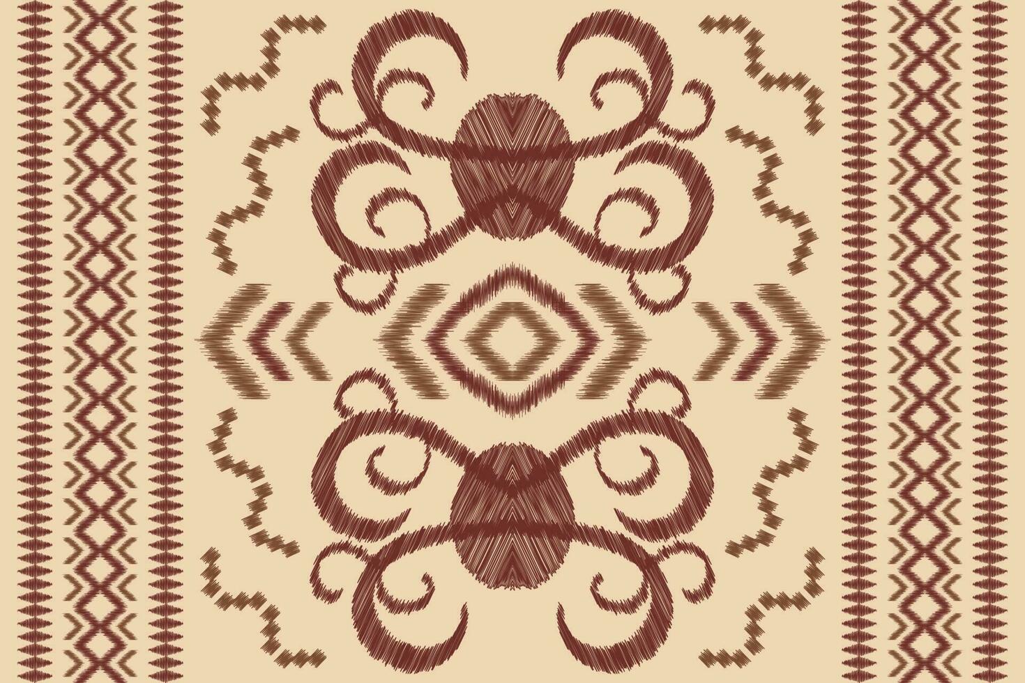 Ethnic Ikat fabric pattern geometric style.African Ikat embroidery Ethnic oriental pattern brown cream background. Abstract,vector,illustration.For texture,clothing,scraf,decoration,carpet,silk. vector