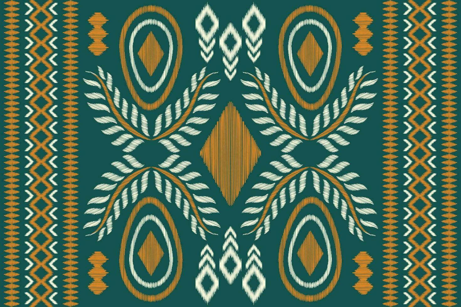 Ethnic Ikat fabric pattern geometric style.African Ikat embroidery Ethnic oriental pattern green background. Abstract,vector,illustration.For texture,clothing,scraf,decoration,carpet,silk. vector