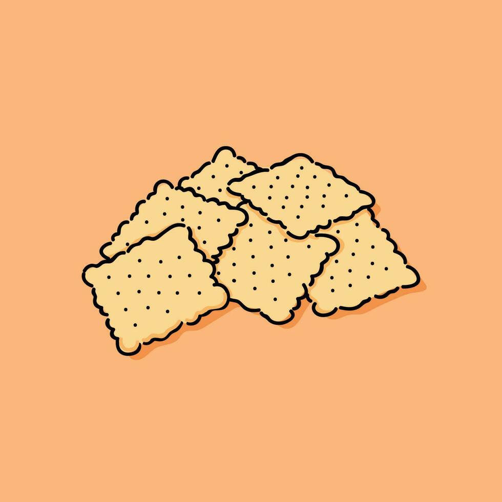 Square crackers. Many crackers spreading. Illustration of food, snacks. Healthy snack. vector