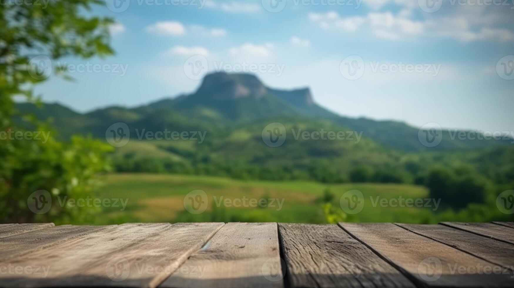 Empty Wooden table blurred background photo