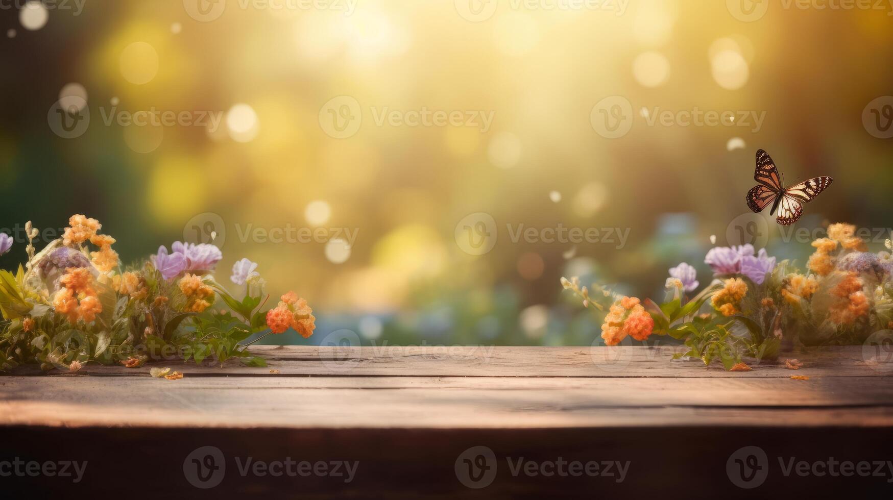 Empty Wooden table blurred background photo