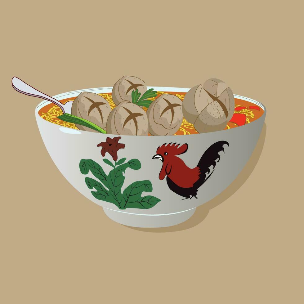 bakso pollo fideos cuenco leyenda vector