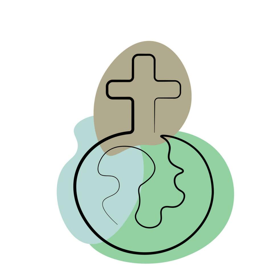 Christian icon Cross and Earth in one line in color vector