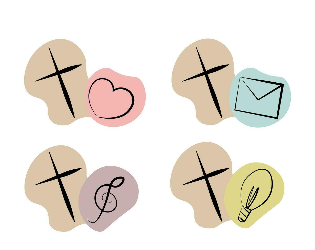 Set Christian icon Cross with different elements in line in color vector