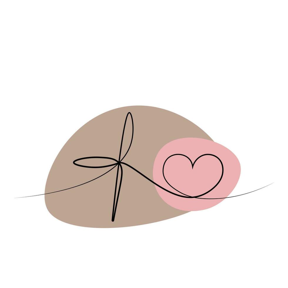 Christian icon Cross and heart in one line in color vector