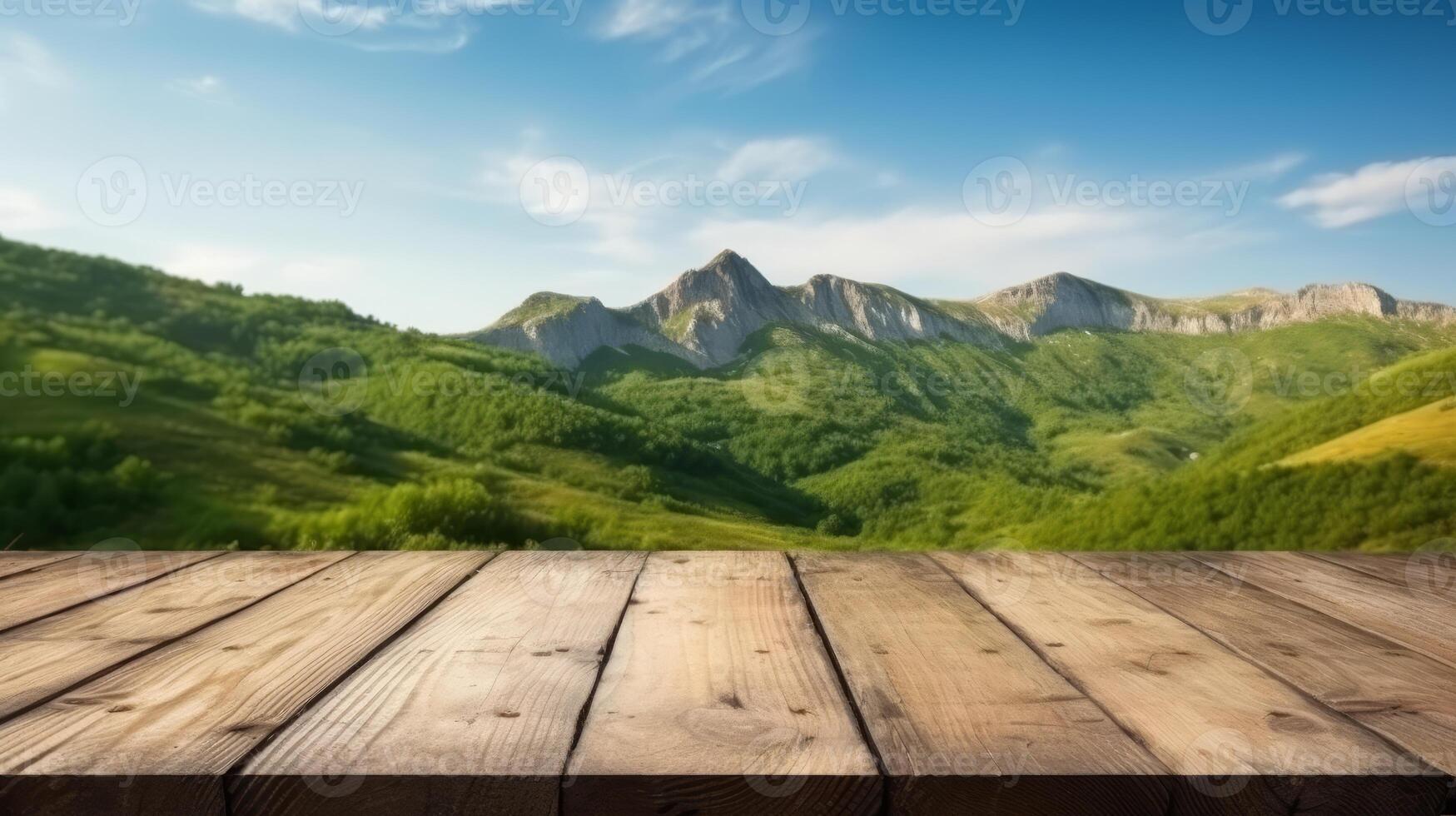 Empty Wooden table blurred background photo