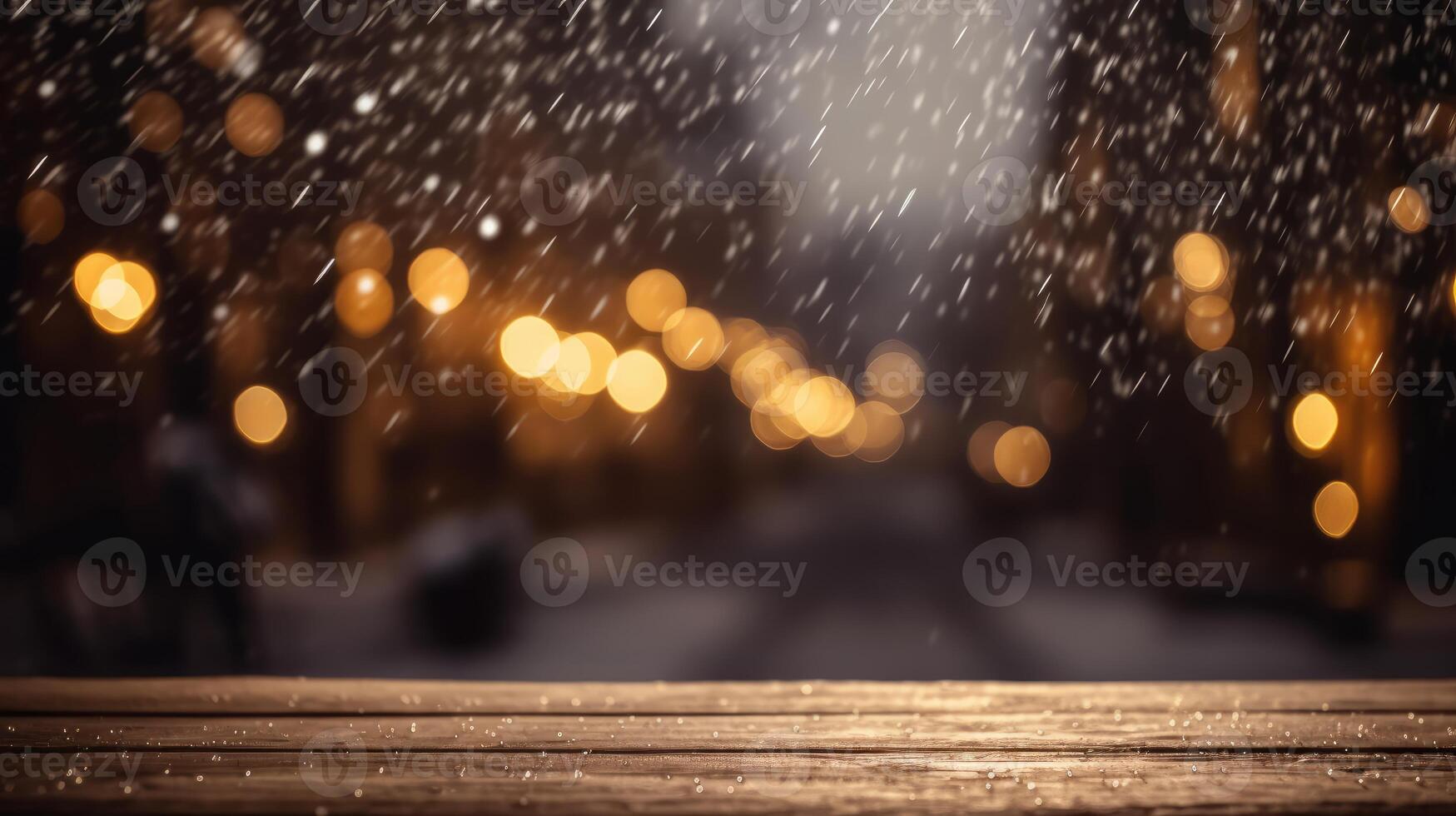 Empty Wooden table blurred background photo