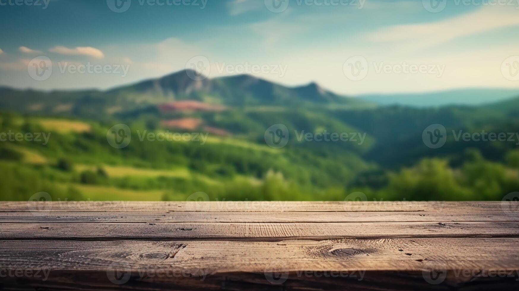 Empty Wooden table blurred background photo