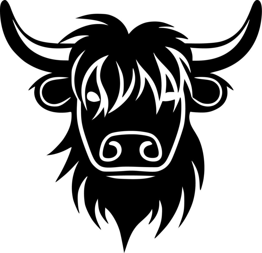 Highland Cow - Black and White Isolated Icon - Vector illustration