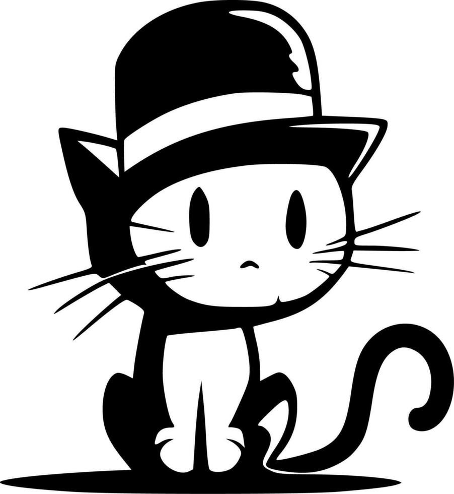 gato en el sombrero, negro y blanco vector ilustración