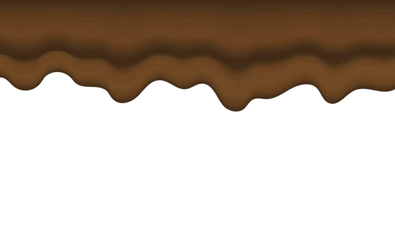 Melted chocolate dripping background. Flowing melted chocolate cartoon on White Background. vector illustration