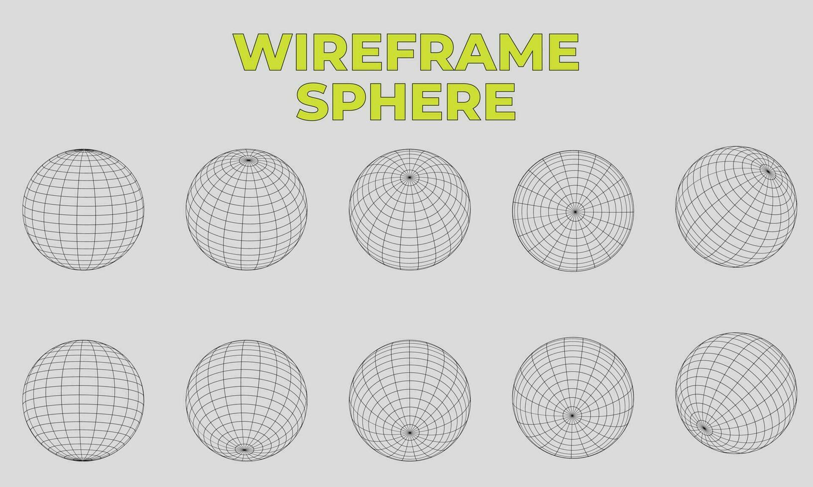 3D Wireframe sphere collection. globe or ball in circle net wire. Retro futuristic aesthetic. geometry wireframe shapes grid. cyberpunk elements in trendy psychedelic rave style vector