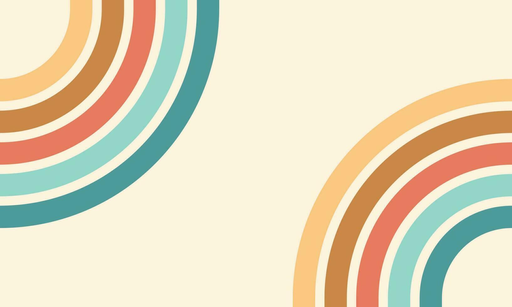 Retro groovy background. Geometric hippie rainbows line. Vintage