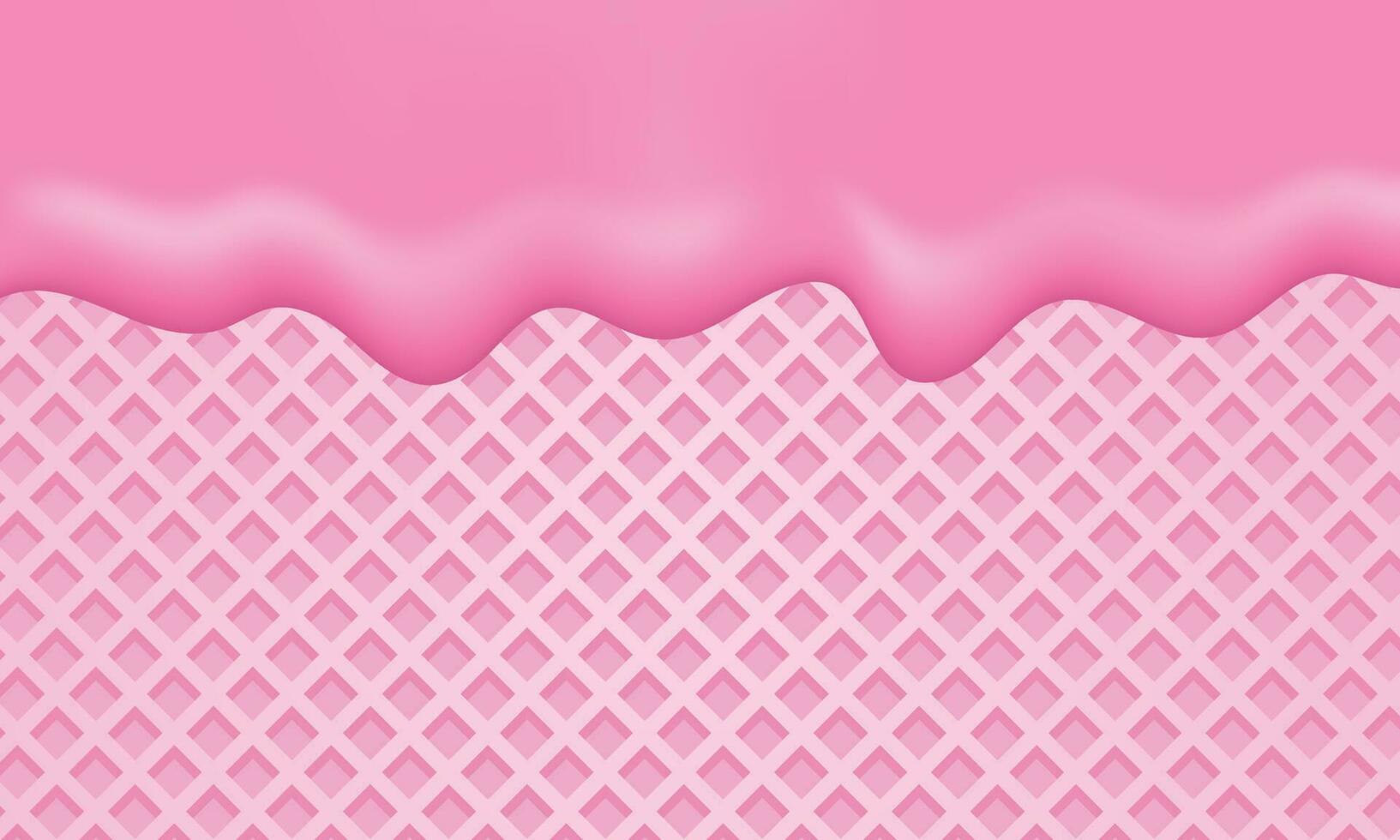 Strawberry cream melted on pink waffle background. Pink strawberry cream dripping background vector