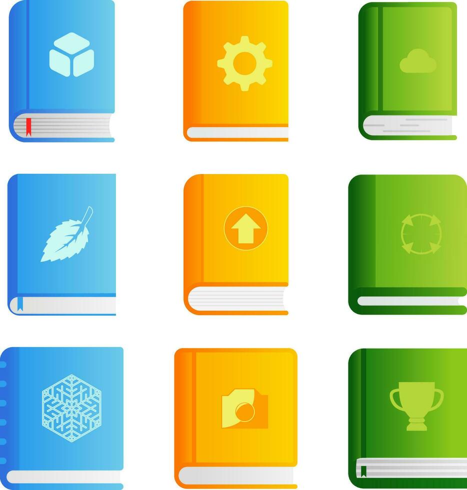 Book vector illustration set. Books icon pack vector. Colorful book icons for symbol education, school, study, student and library. Back to school stationery design graphic resource
