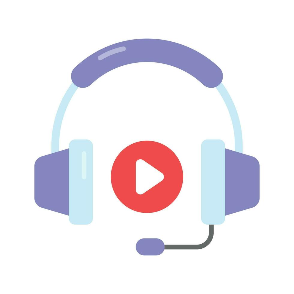 Video play button with headphones showing concept icon of customer support, video call vector