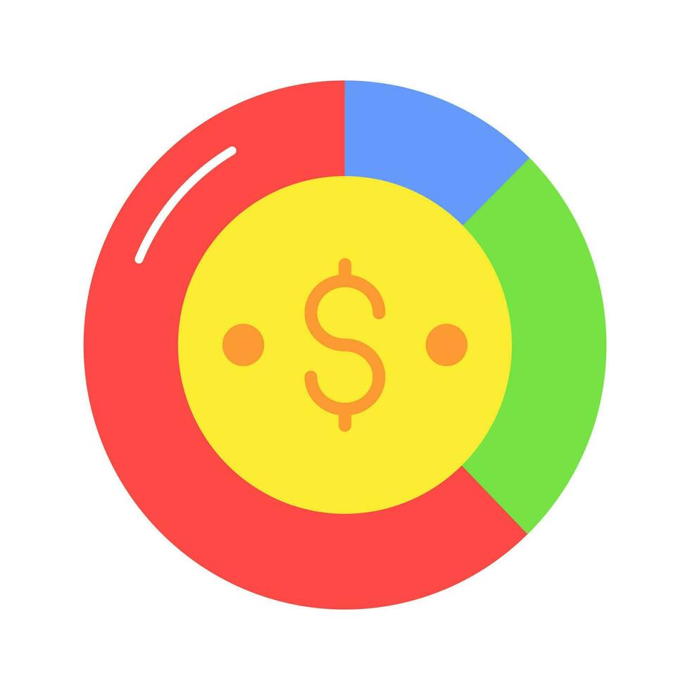 Dollar sign with pie chart denoting concept icon of financial chart, business chart vector