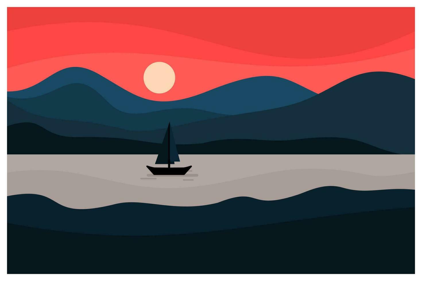 Sunset mountain and sea view design illustration vector