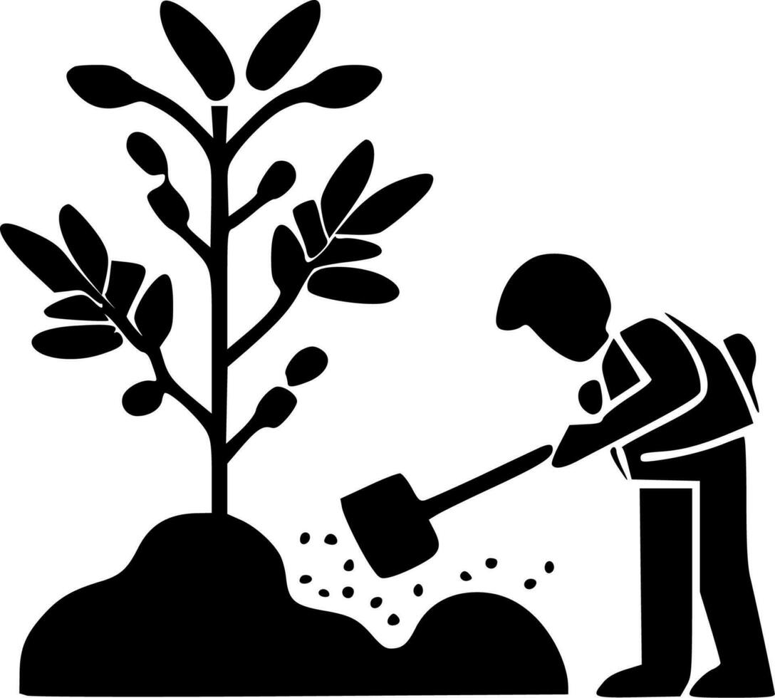 Gardening, Black and White Vector illustration