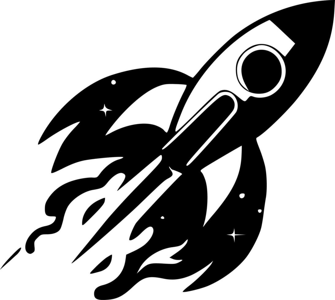 Rocket, Black and White Vector illustration