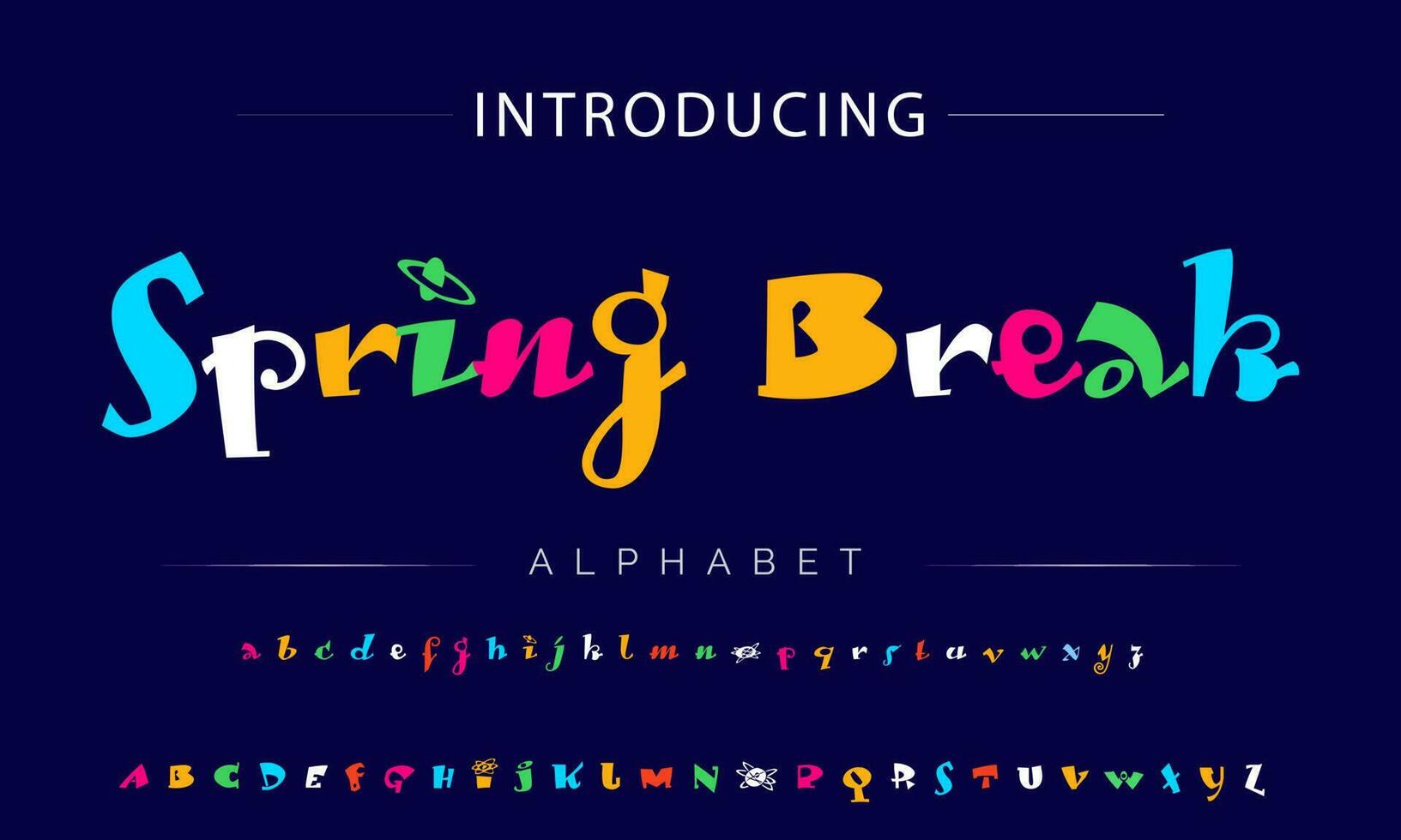 Funky colorful cartoon font type. Vector alphabet