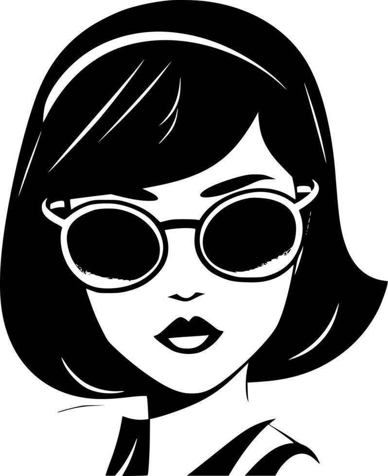 Moda niña - negro y blanco aislado icono - vector ilustración