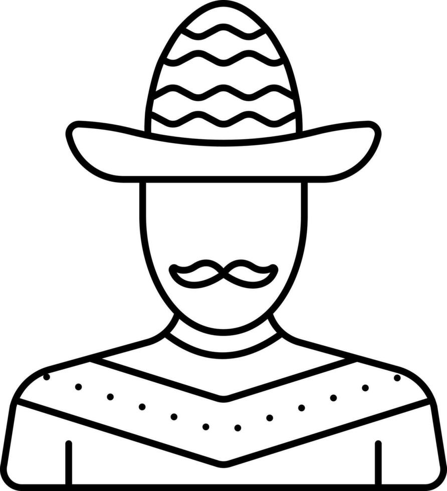 Isolated Mexican Man Icon In Black Line Art. vector