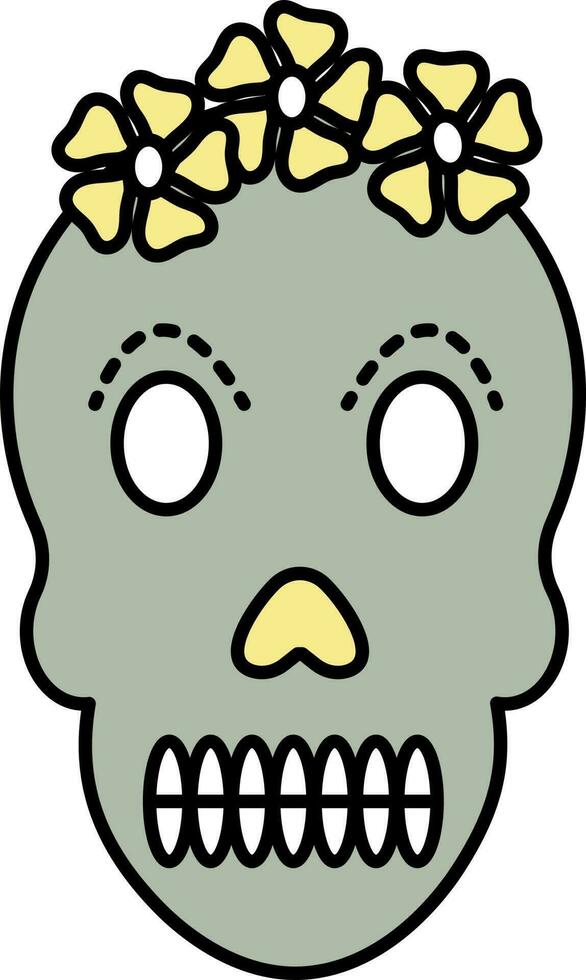 Illustration Of Sugar Skull Grey And Yellow Icon. vector