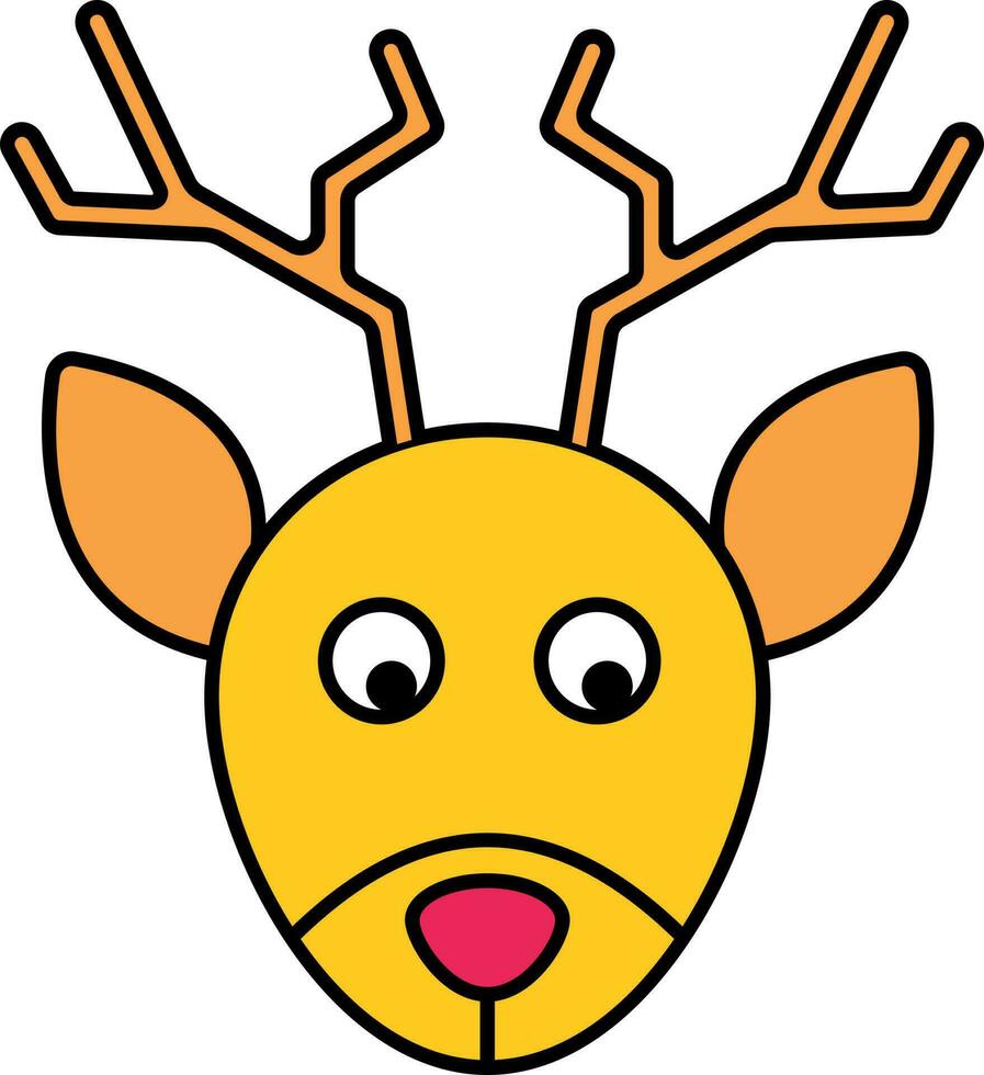 Cartoon Christmas Reindeer Head Flat Icon In Yellow Color. vector