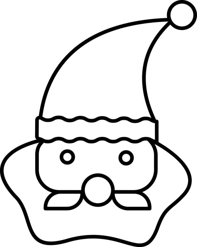Santa Claus Cartoon Face Icon In Black Line Art. vector