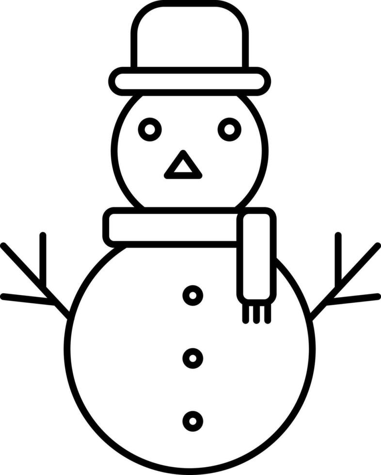 Isolated Snowman Wearing Scarf And Cap Icon In Line Art. vector