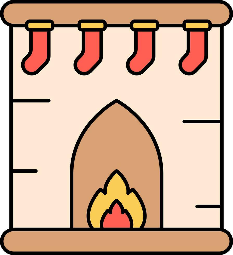 Fireplace With Hanging Stocking Icon In Flat Style. vector