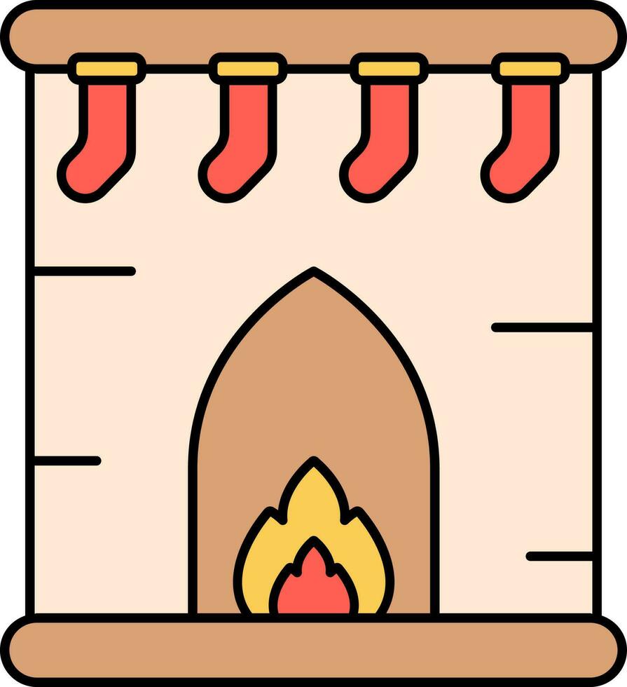 Fireplace With Hanging Stocking Icon In Flat Style. vector