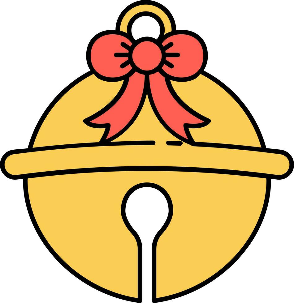 Isolated Round Jingle Bell Decorated With Bow Ribbon Icon In Red And Yellow Color. vector