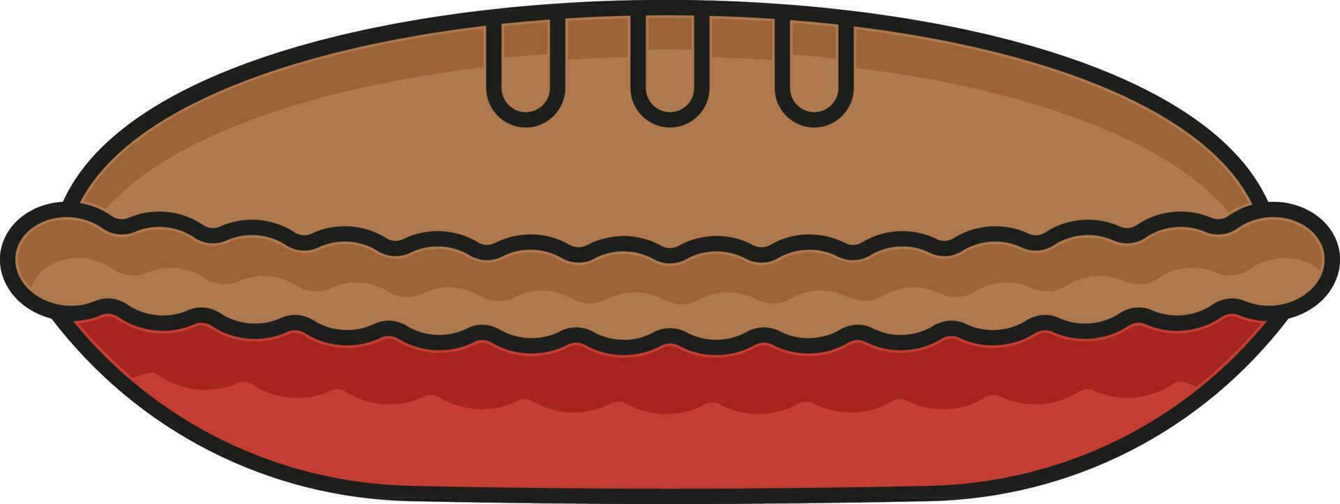 Isolated Pie Cake Icon In Red And Brown Color Flat Style. vector