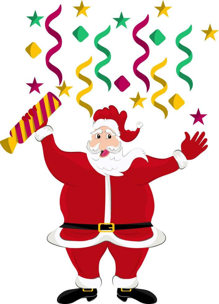 contento Papa Noel claus con muy lleno fiesta corchete plano vector. vector