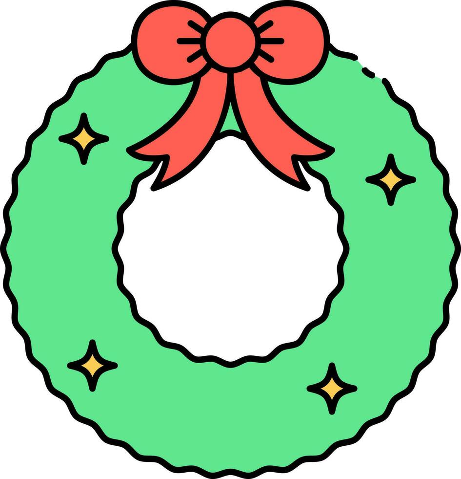 aislado decorativo Navidad guirnalda icono con arco cinta en plano estilo. vector