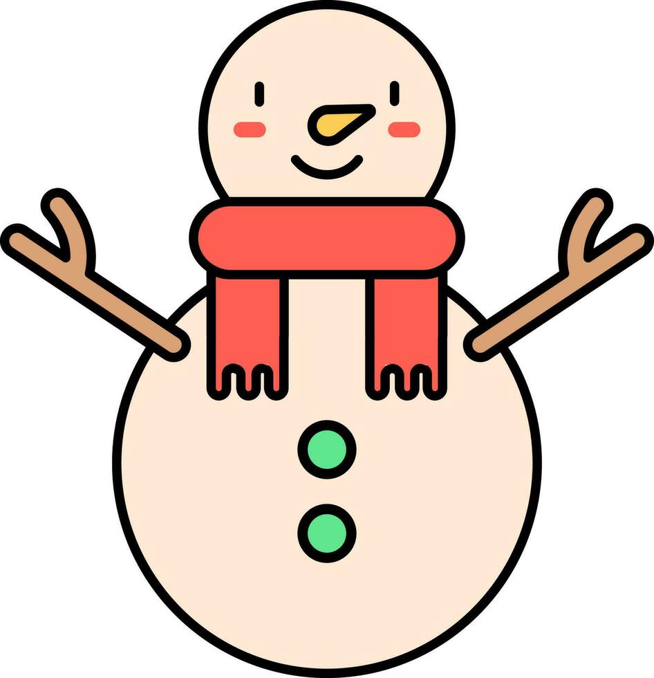 Isolated Snowman Wearing Scarf Icon In Flat Style. vector