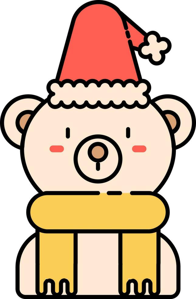 Isolated Cute Polar Bear Wearing Santa Cap Icon In Flat Style. vector