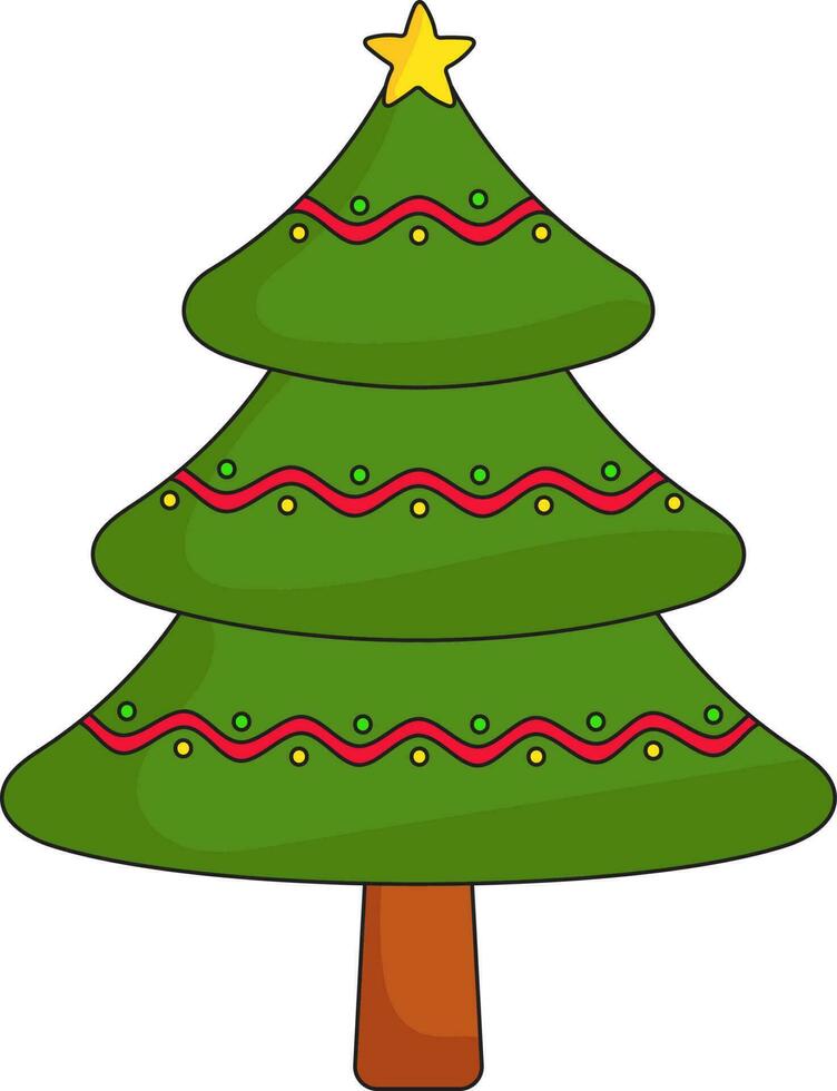 Flat Illustration Of Colorful Ball And Strip Decorate Christmas Tree Icon. vector
