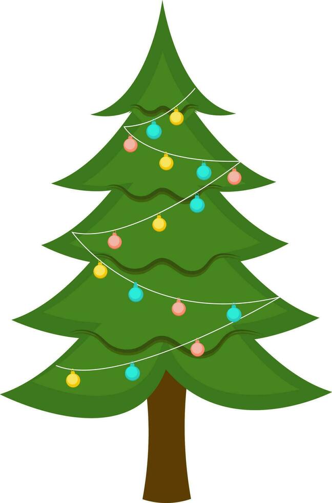 Colorful String Bauble Decorate Christmas Tree Flat Icon. vector