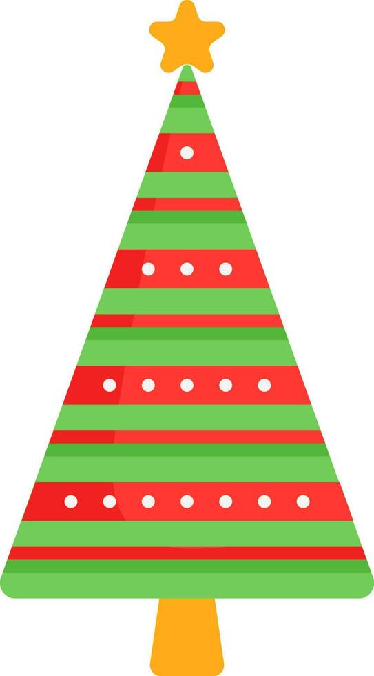 Striped Christmas Tree Icon In Red And Green Color. vector