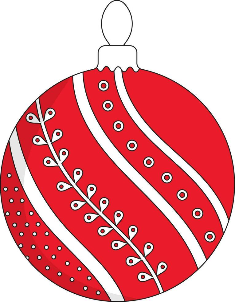 Flat Style Pearls And Filigree Pattern Christmas Bauble Red And White Icon. vector