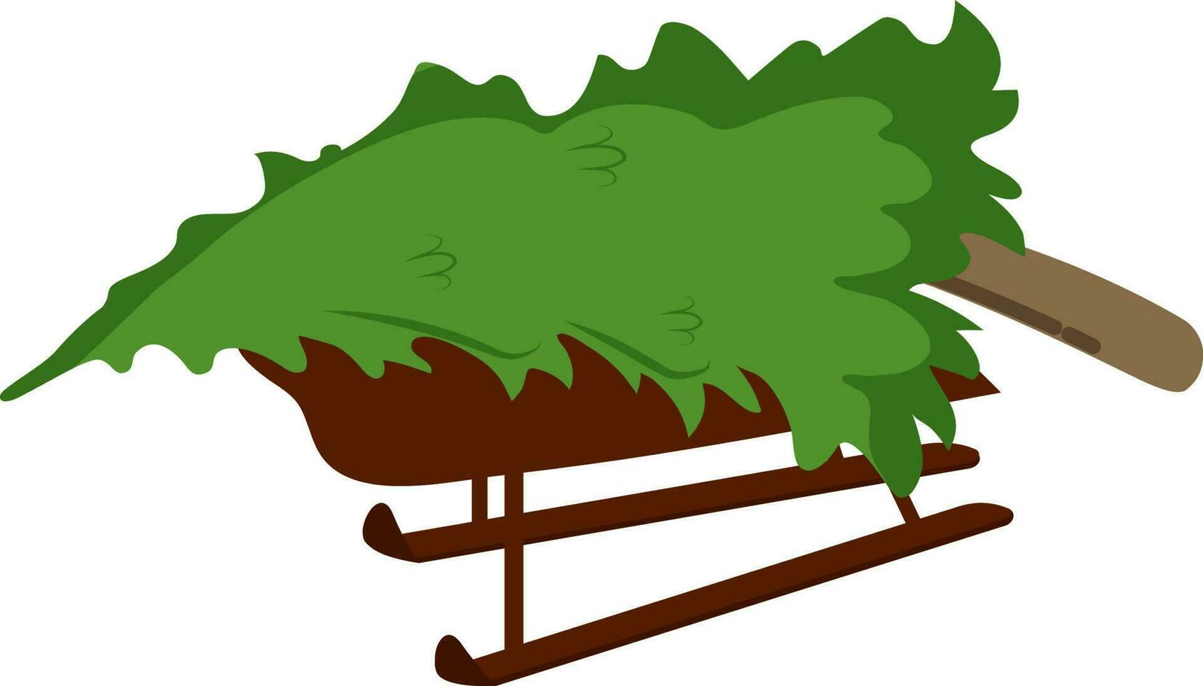 Christmas Tree On Sledge Icon in Flat Style. vector