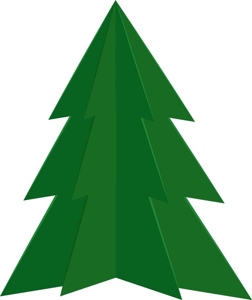Isolated Paper Fir Tree Icon In Green Color. vector