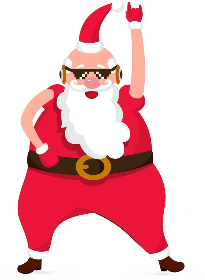 frio Papa Noel cláusula vistiendo negro gafas de protección, contento y baile. vector
