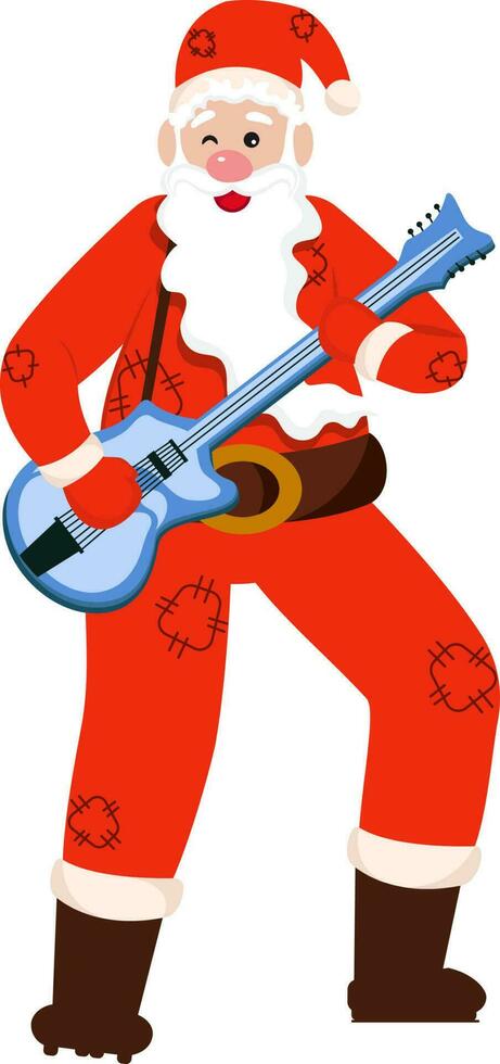 Cool Santa Clause Winking and Playing Guitar. vector